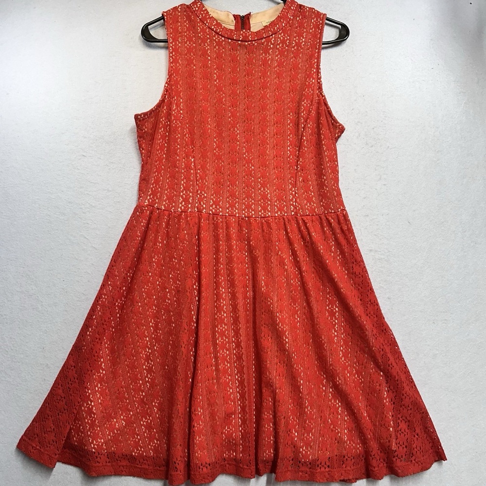 Copper Key Orange Boho Lace Dress Size L Zippered Lined